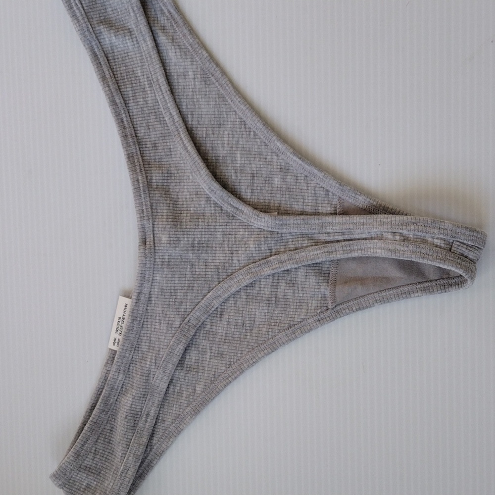 Jenni Thong Panty‎ Women XL Gray Heather Ribbed Knit Underwear one piece comfy - Picture 7 of 7